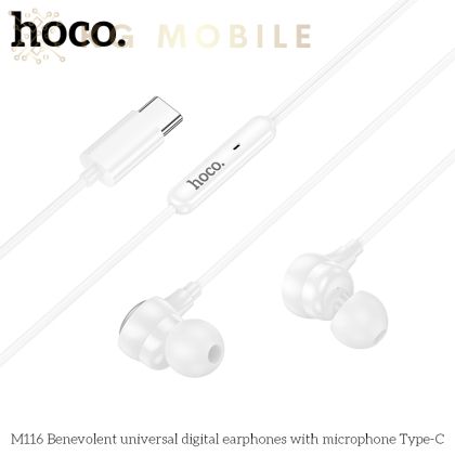Hoco M116 Слушалки с кабел Type-C с микрофон  (Бял)