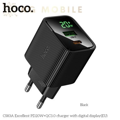 Зарядно устройство HOCO CS83A / 20W  /  с дисплей, черно