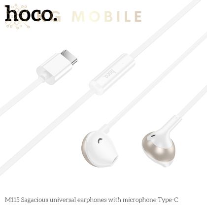 Hoco M115 Слушалки с кабел Type-C с микрофон  (Бял)