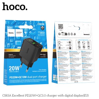 Зарядно устройство HOCO CS83A / 20W  /  с дисплей, черно